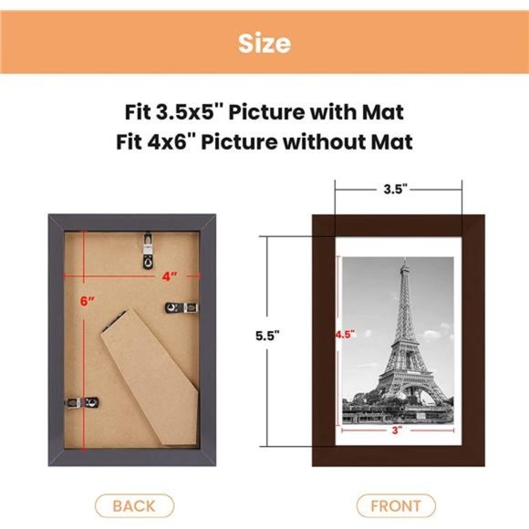 4x6 Picture Frame Set of 10, Display Pictures 3.5x5 with Mat or 4x6 Without Mat - Picture 3 of 6